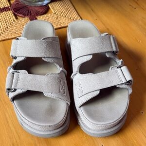 UGG Light Gray Double Strap Slides